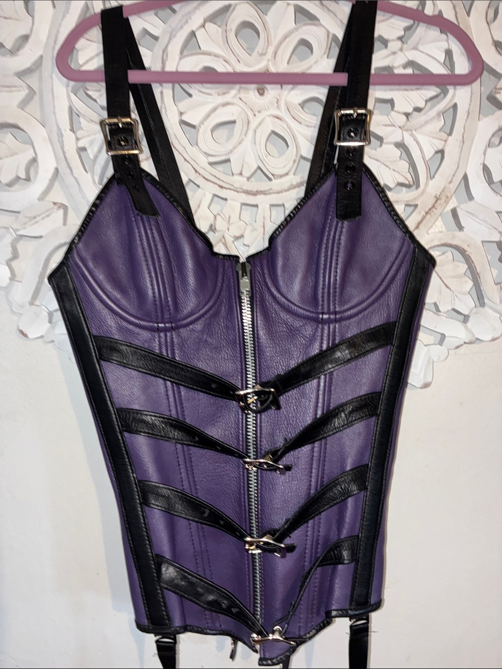 Y2K Purple Leather Corset with Black Trim